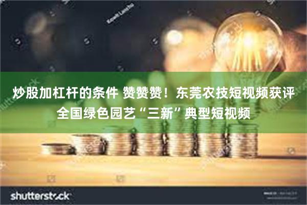 炒股加杠杆的条件 赞赞赞！东莞农技短视频获评全国绿色园艺“三新”典型短视频